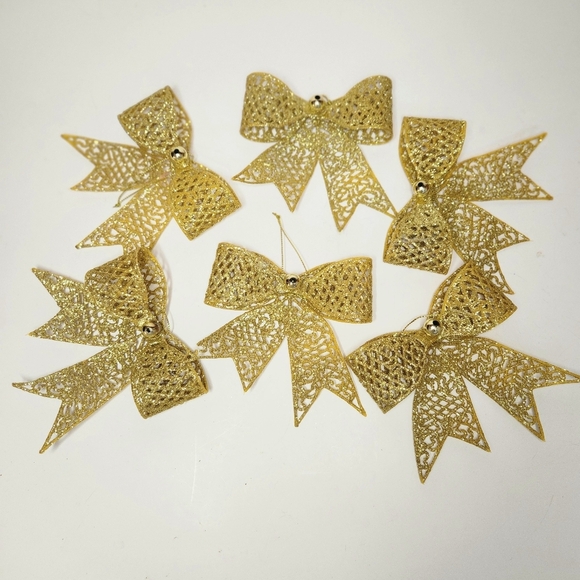 GOLDEN RIBBON ORNAMENTS SET OF 6 - Picture 1 of 4